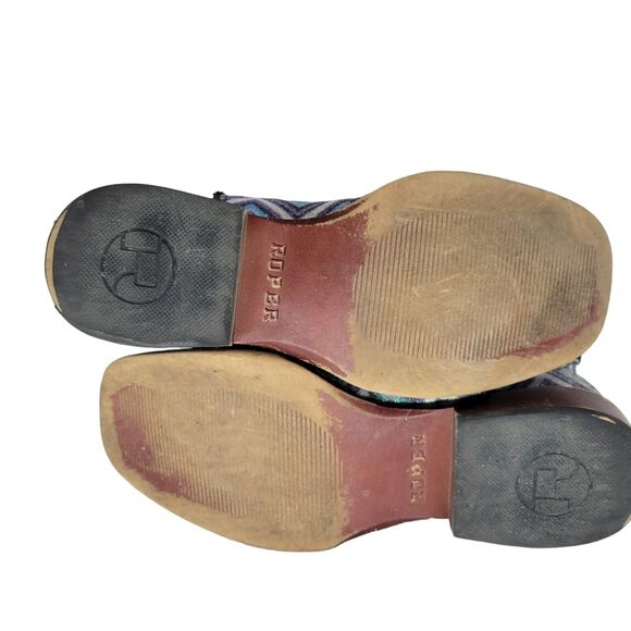 Roper Western Boots Girls Size 2 Black Purple Square Toe Bling Cowgirl Pull On - Picture 6 of 9